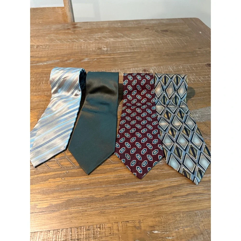 VTG Mens Necktie Ties Lot 4 Perry Ellis Puritan Ziggurat Geometric Striped Solid